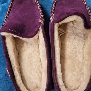 L.L. Bean Wicked Good Scuffs Suede Shearling Slippers Sz W11